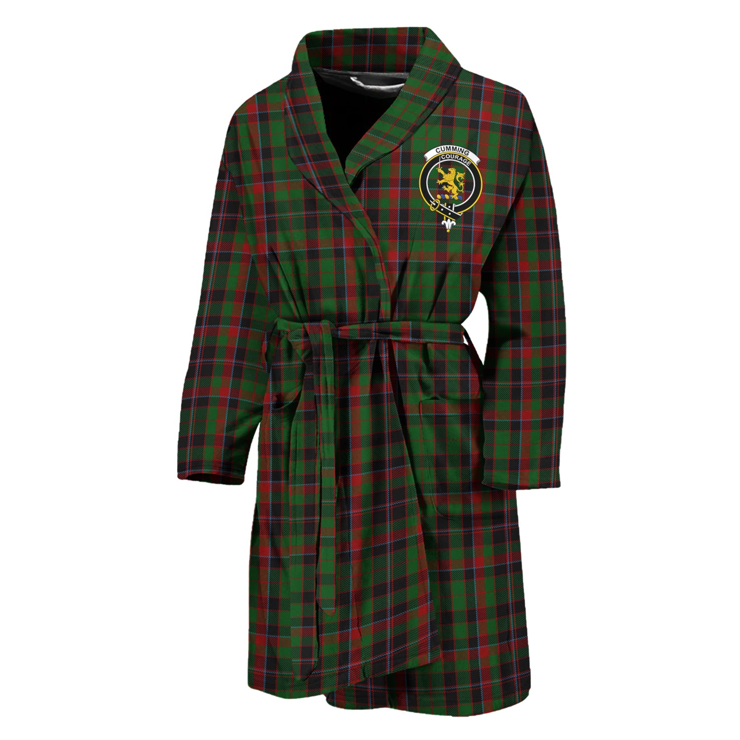 Cumming Hunting Tartan Bathrobe with Family Crest Unisex M - Tartan Vibes Clothing