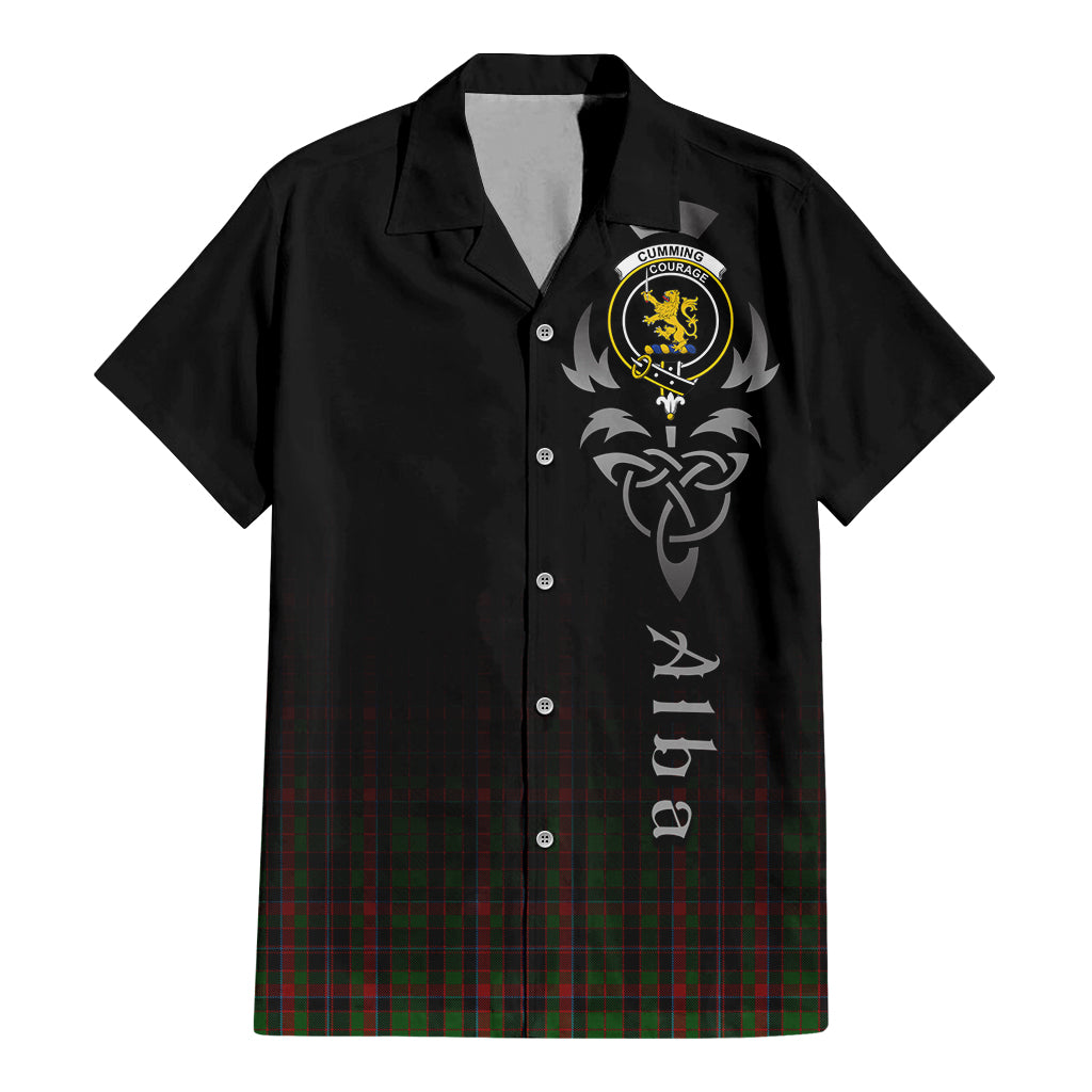 Tartan Vibes Clothing Cumming Hunting Tartan Short Sleeve Button Up Featuring Alba Gu Brath Family Crest Celtic Inspired