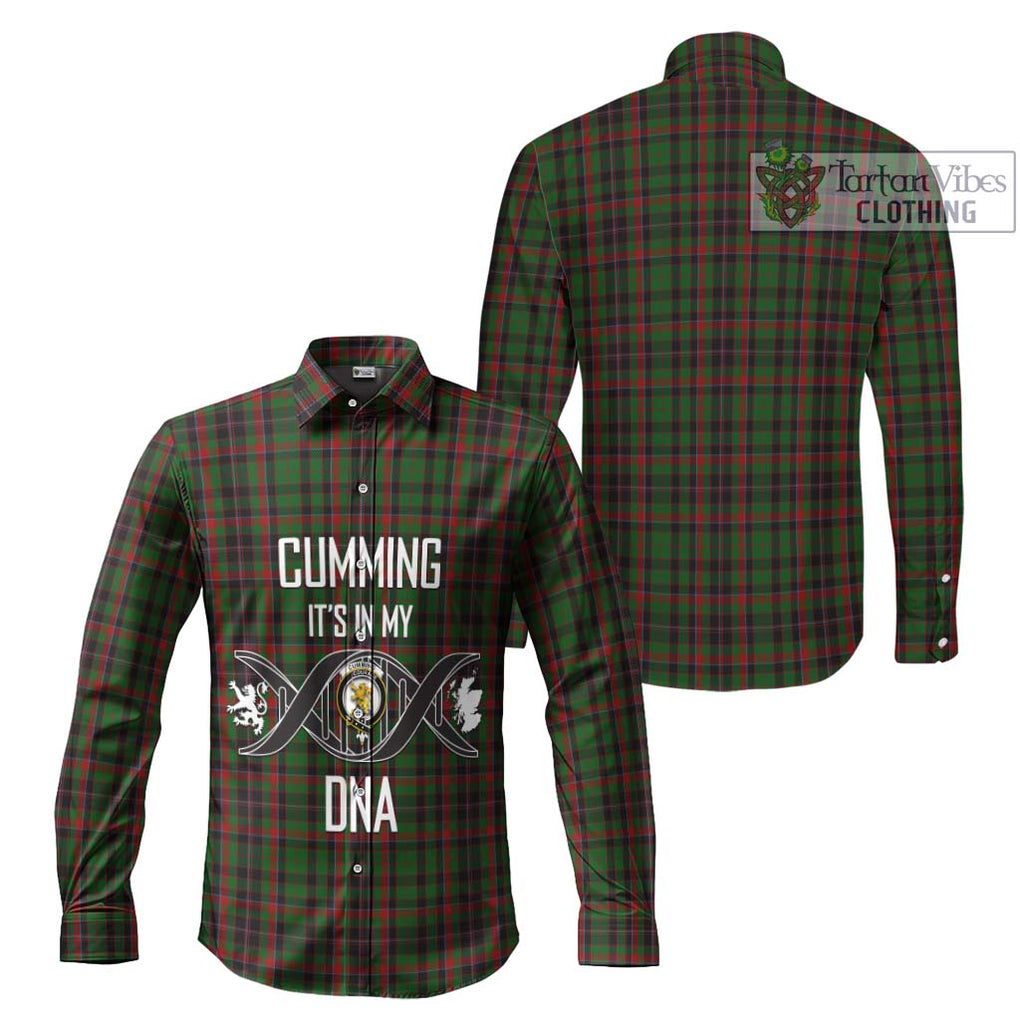 Cumming Hunting Tartan Long Sleeve Button Shirt with Family Crest DNA In Me Style Men's Shirt - Tartanvibesclothing Shop