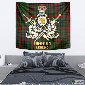 Cumming Hunting Tartan Tapestry with Clan Crest and the Golden Sword of Courageous Legacy