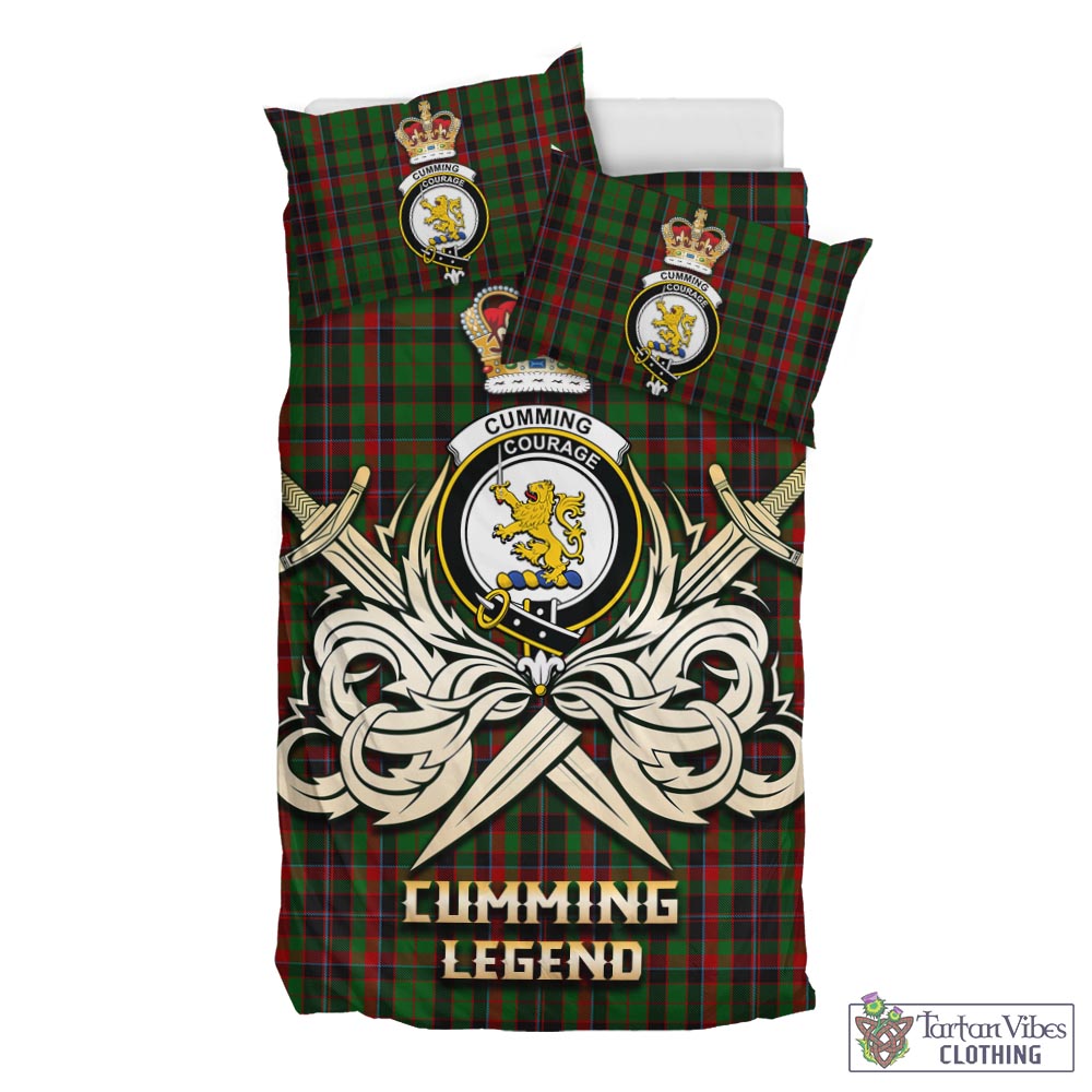 Tartan Vibes Clothing Cumming Hunting Tartan Bedding Set with Clan Crest and the Golden Sword of Courageous Legacy