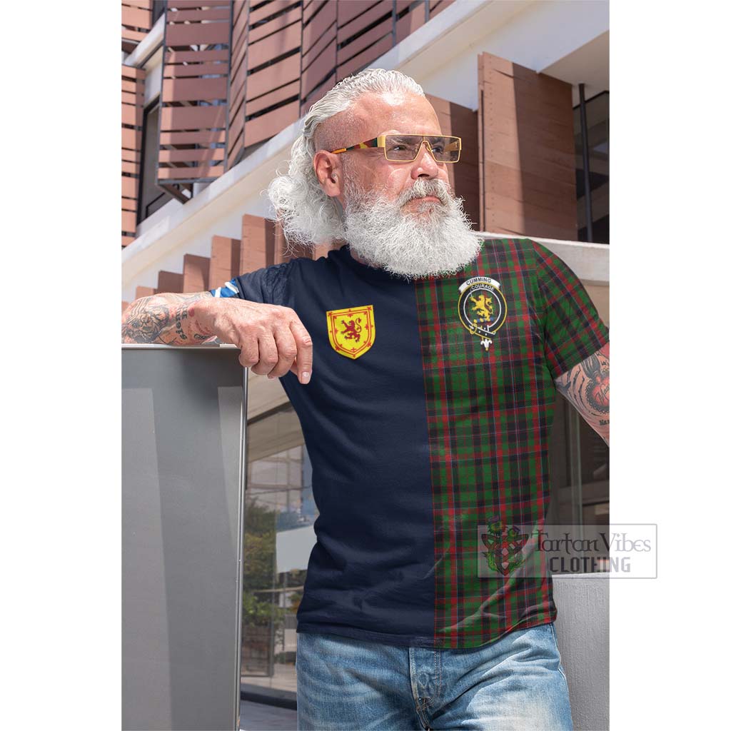 Tartan Vibes Clothing Cumming Hunting Tartan Cotton T-shirt with Scottish Lion Royal Arm Half Style