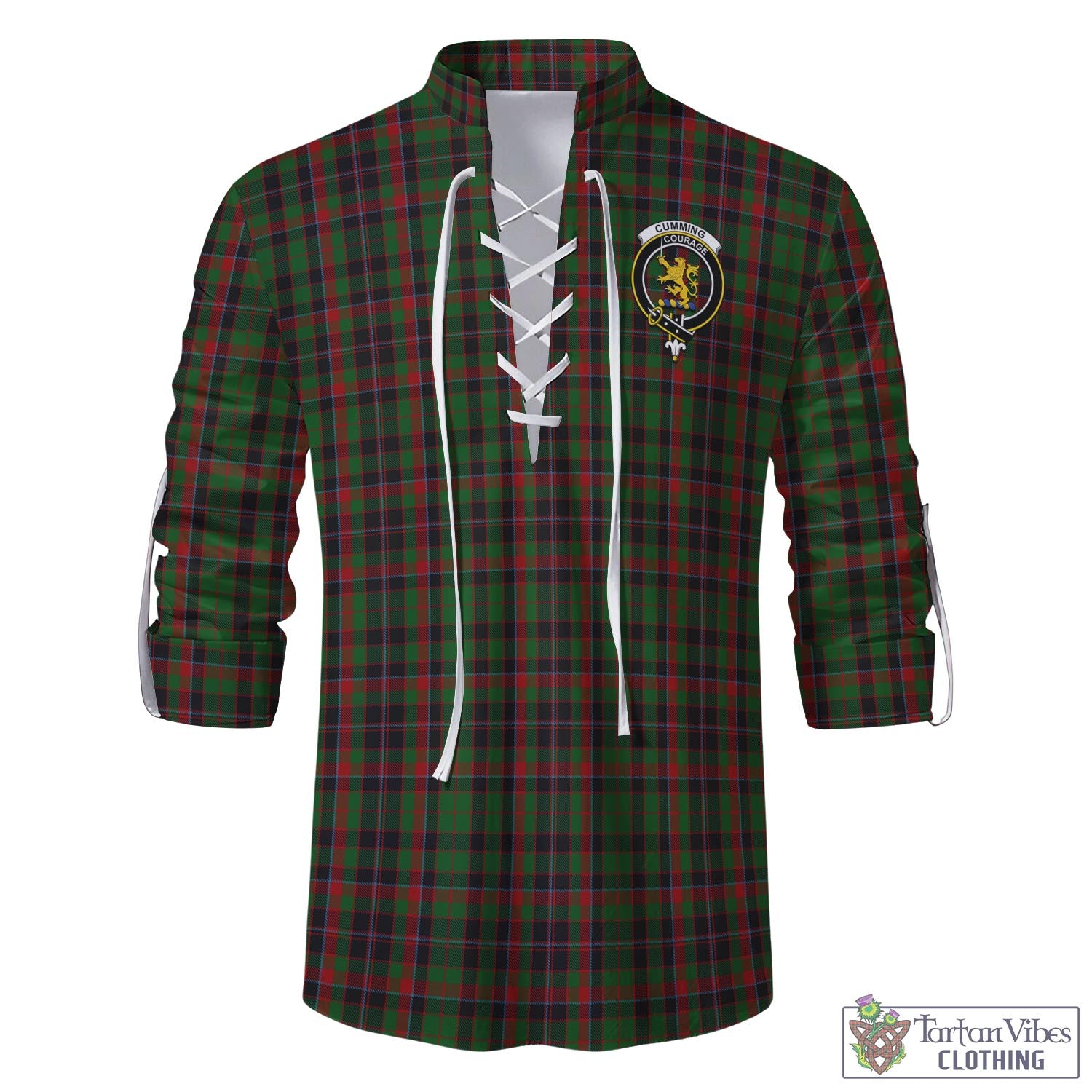 Tartan Vibes Clothing Cumming Hunting Tartan Men's Scottish Traditional Jacobite Ghillie Kilt Shirt with Family Crest