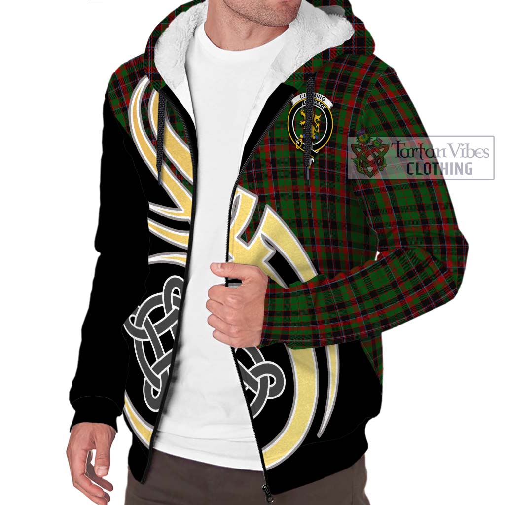 Cumming Hunting Tartan Sherpa Hoodie with Family Crest and Celtic Symbol Style - Tartan Vibes Clothing