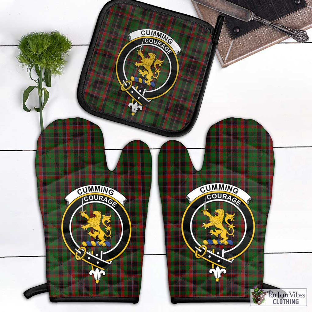 Cumming Hunting Tartan Combo Oven Mitt & Pot-Holder with Family Crest Combo 1 Oven Mitt & 1 Pot-Holder Black - Tartan Vibes Clothing