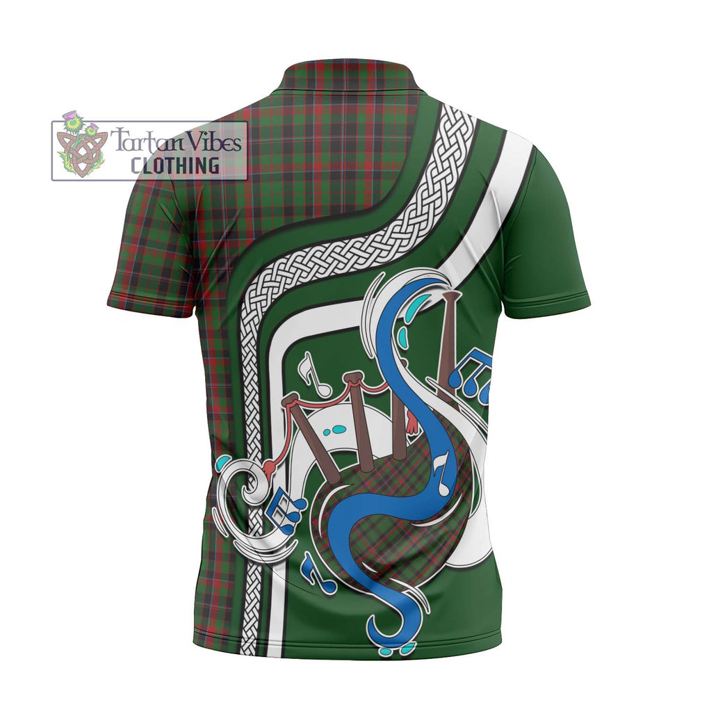 Cumming Hunting Tartan Zipper Polo Shirt with Epic Bagpipe Style - Tartanvibesclothing Shop