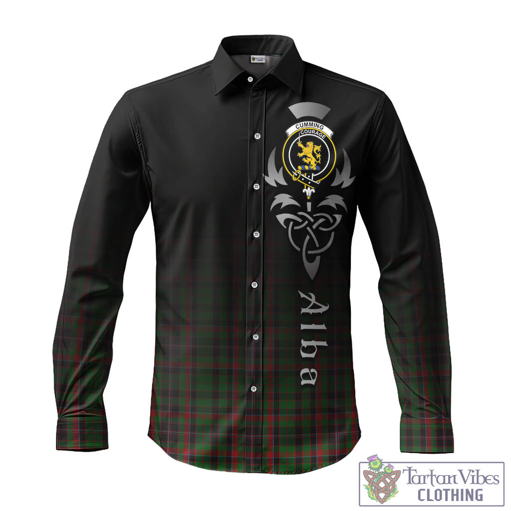 Tartan Vibes Clothing Cumming Hunting Tartan Long Sleeve Button Up Featuring Alba Gu Brath Family Crest Celtic Inspired