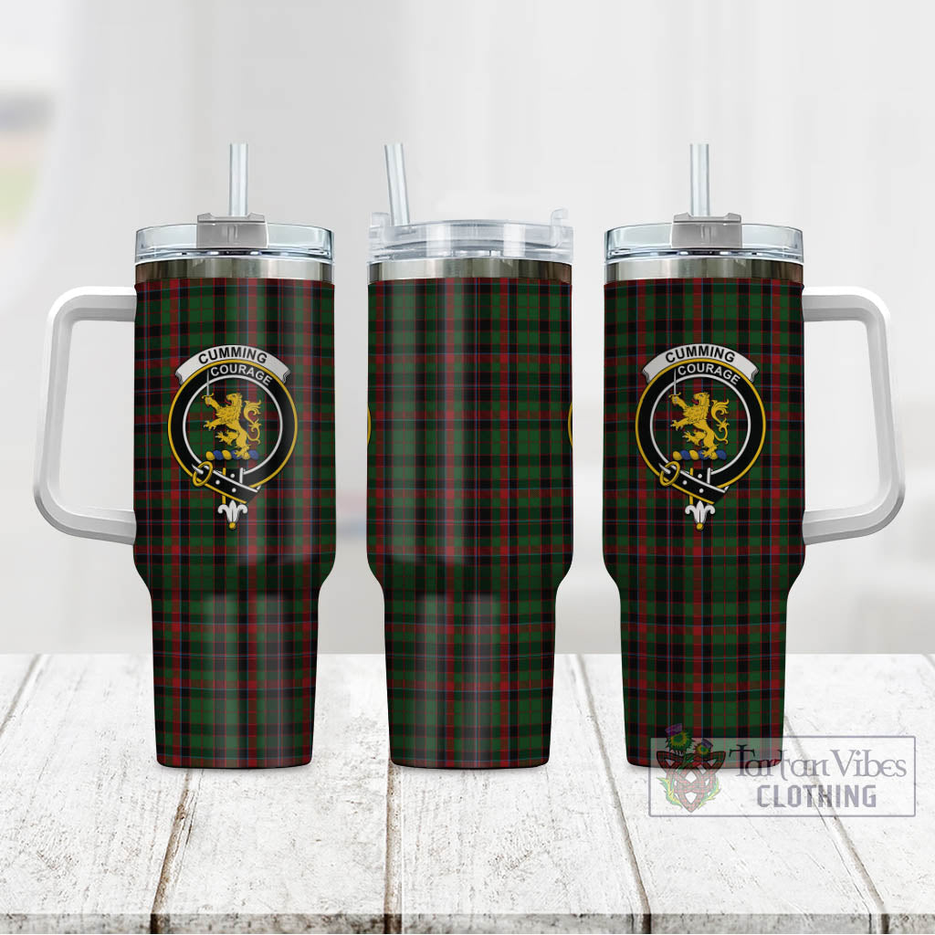 Tartan Vibes Clothing Cumming Hunting Tartan and Family Crest Tumbler with Handle