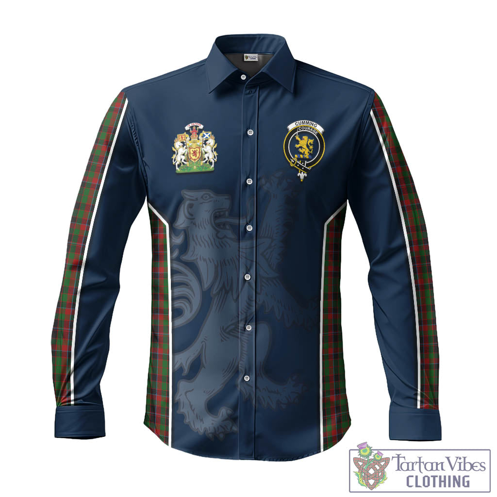 Tartan Vibes Clothing Cumming Hunting Tartan Long Sleeve Button Up Shirt with Family Crest and Lion Rampant Vibes Sport Style