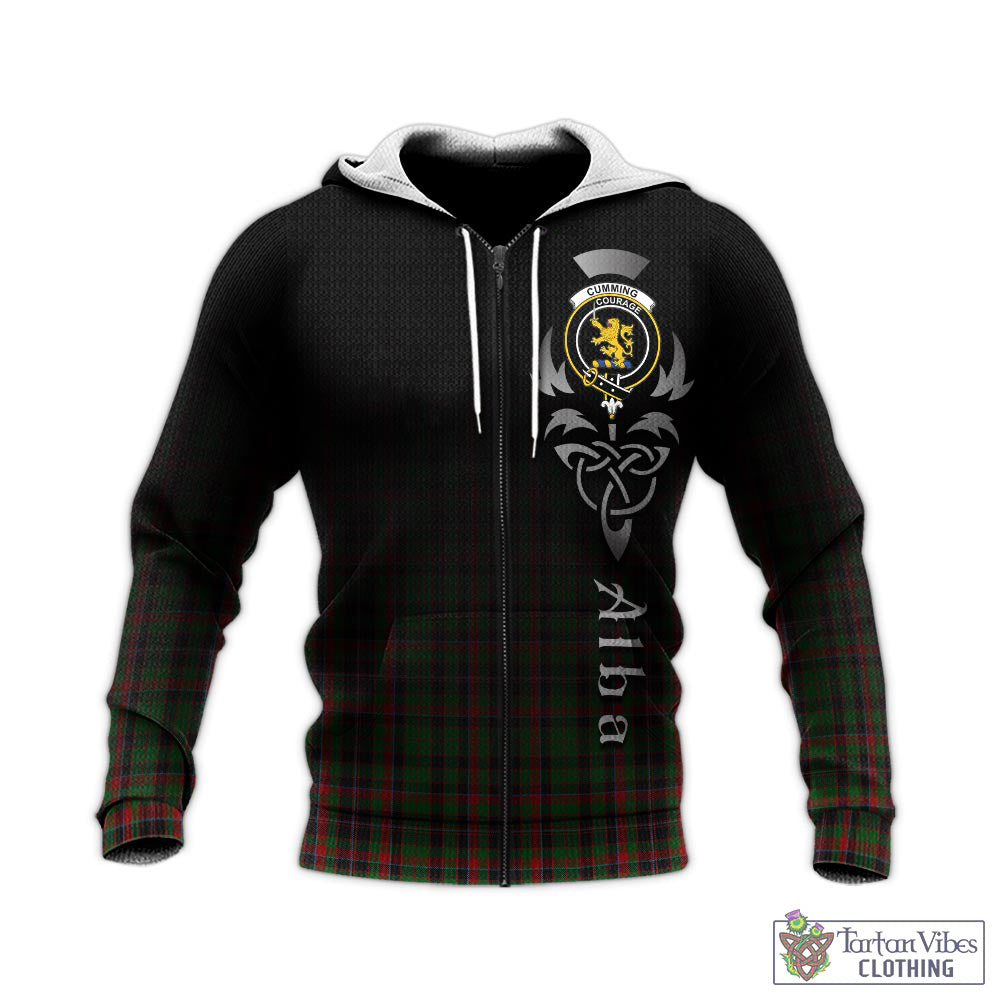 Tartan Vibes Clothing Cumming Hunting Tartan Knitted Hoodie Featuring Alba Gu Brath Family Crest Celtic Inspired