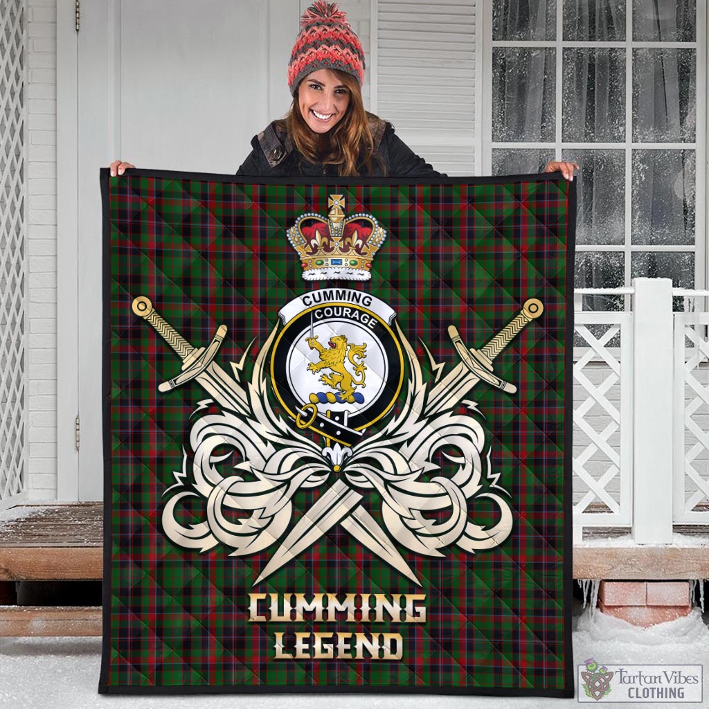 Tartan Vibes Clothing Cumming Hunting Tartan Quilt with Clan Crest and the Golden Sword of Courageous Legacy