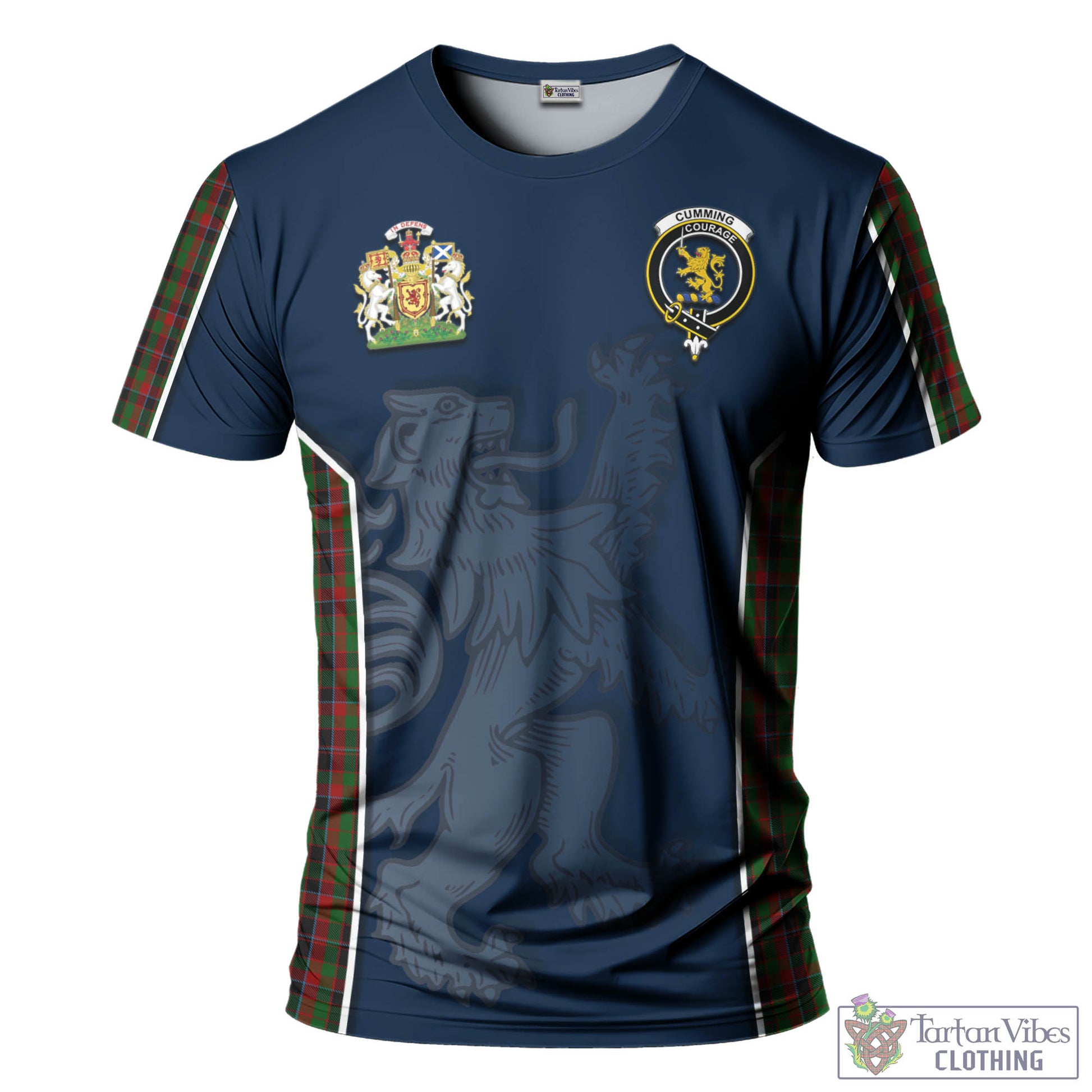 Tartan Vibes Clothing Cumming Hunting Tartan T-Shirt with Family Crest and Lion Rampant Vibes Sport Style