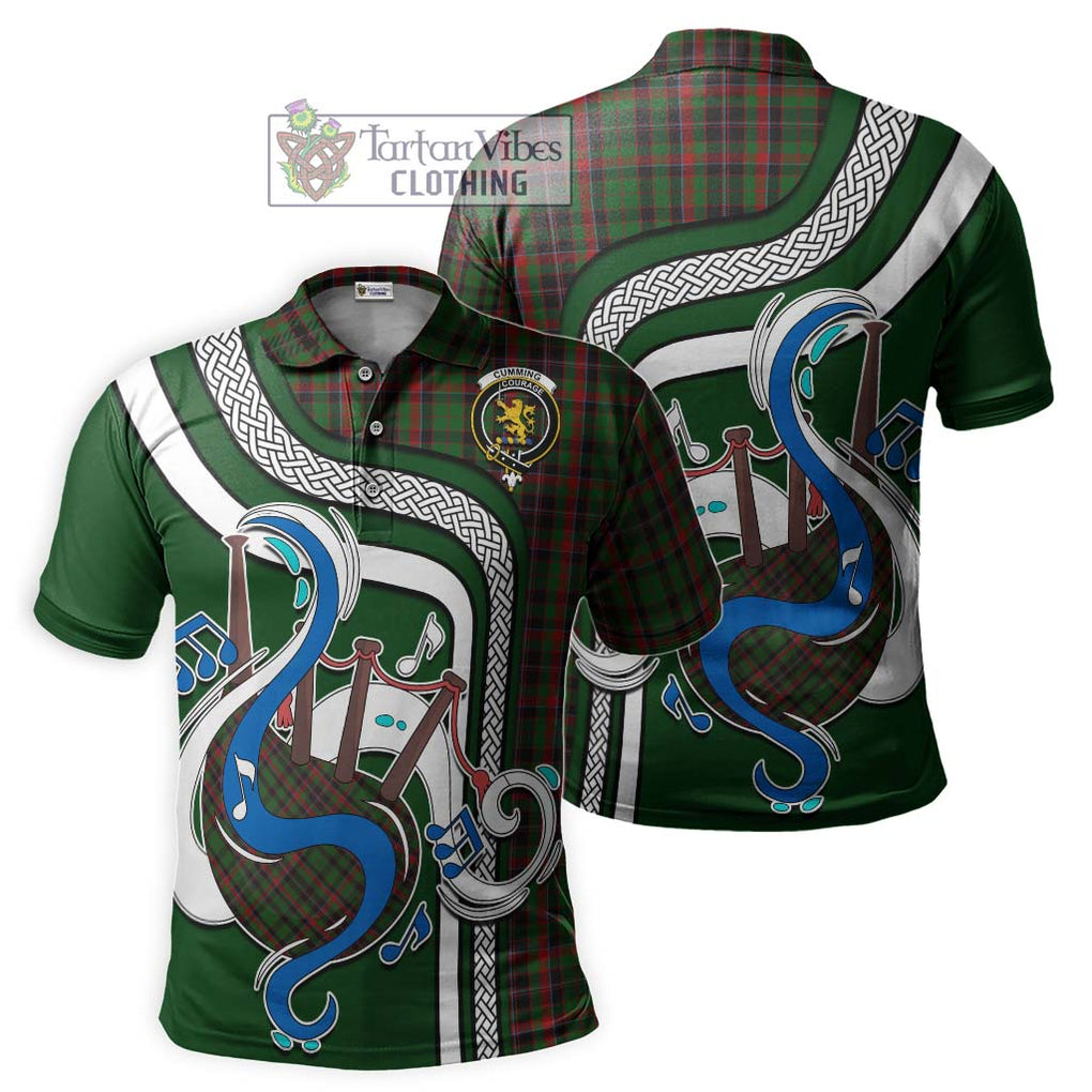 Tartan Vibes Clothing Cumming Hunting Tartan Polo Shirt with Epic Bagpipe Style