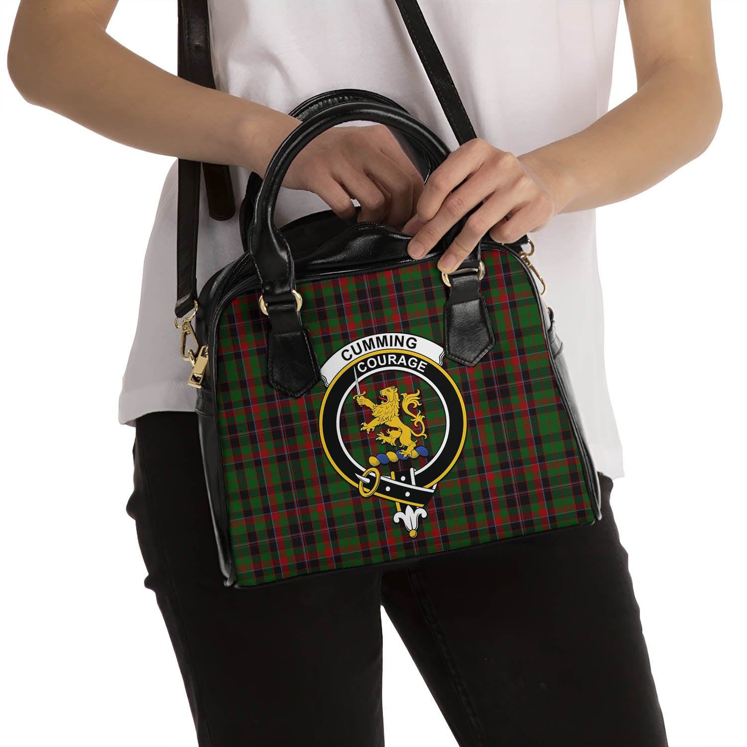 Cumming Hunting Tartan Shoulder Handbags with Family Crest - Tartanvibesclothing