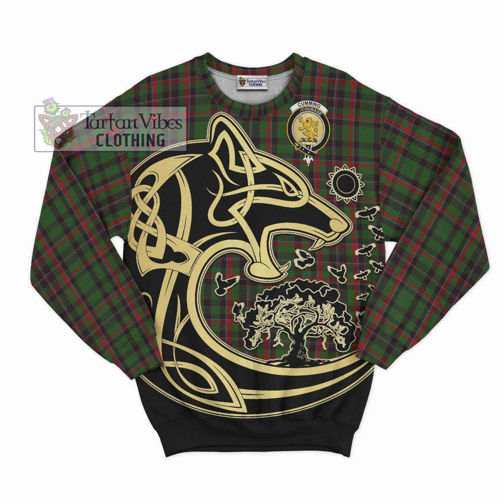 Cumming Hunting Tartan Sweatshirt with Family Crest Celtic Wolf Style - Tartan Vibes Clothing