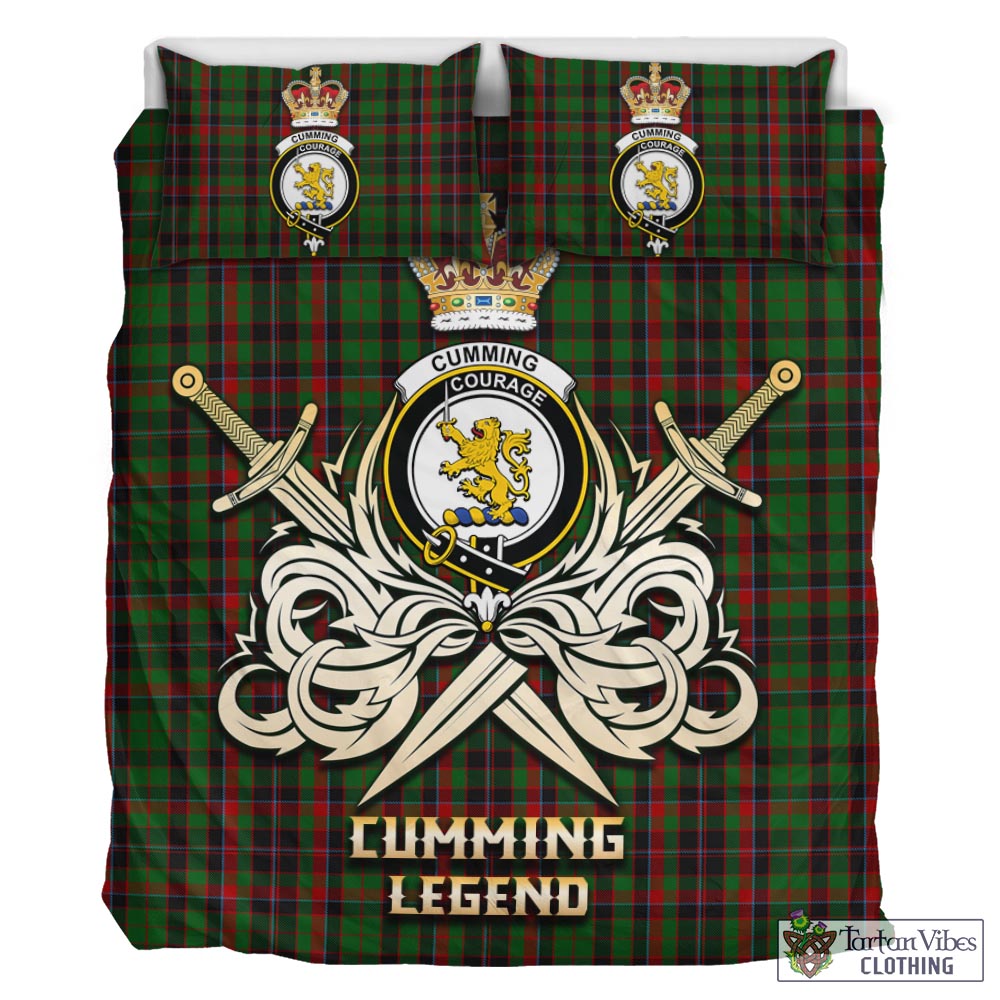 Tartan Vibes Clothing Cumming Hunting Tartan Bedding Set with Clan Crest and the Golden Sword of Courageous Legacy