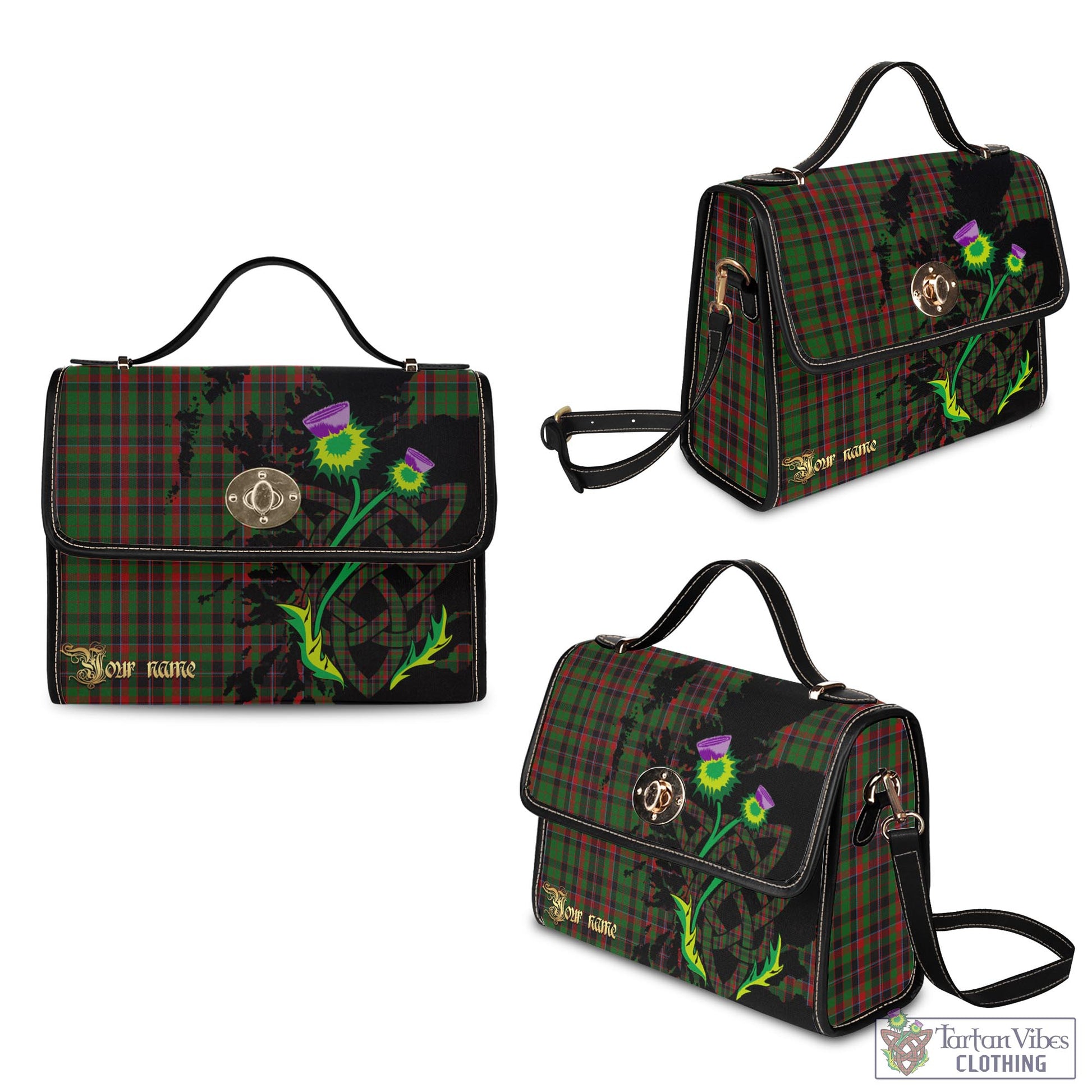 Tartan Vibes Clothing Cumming Hunting Tartan Waterproof Canvas Bag with Scotland Map and Thistle Celtic Accents