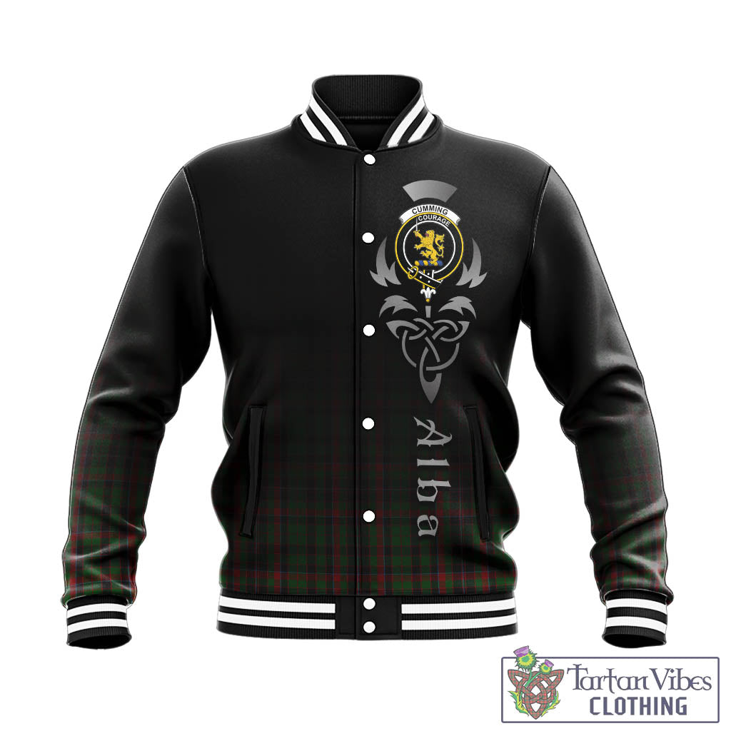 Tartan Vibes Clothing Cumming Hunting Tartan Baseball Jacket Featuring Alba Gu Brath Family Crest Celtic Inspired