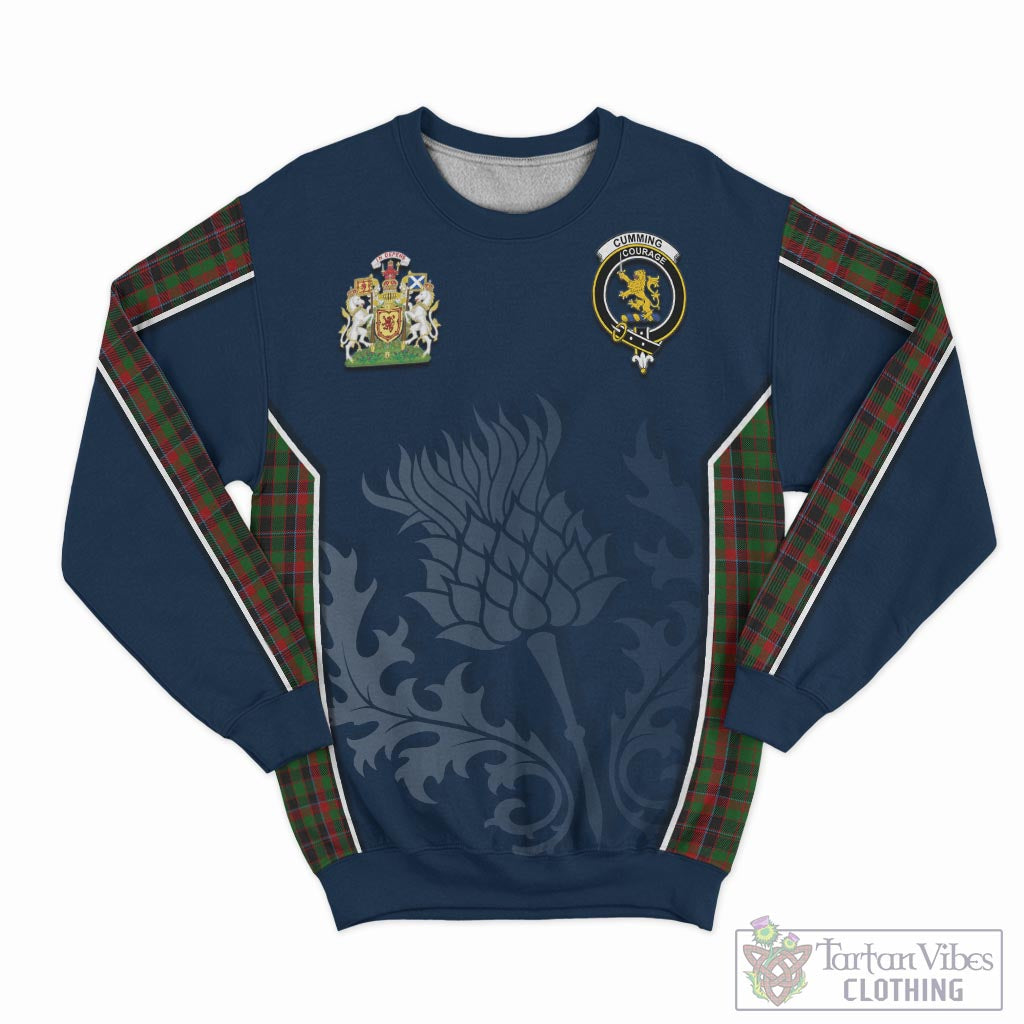 Tartan Vibes Clothing Cumming Hunting Tartan Sweatshirt with Family Crest and Scottish Thistle Vibes Sport Style