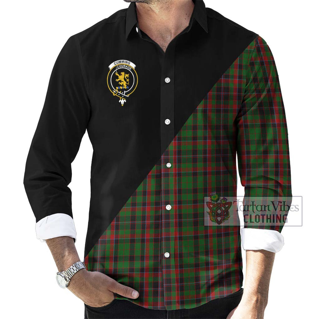 Cumming Hunting Tartan Long Sleeve Button Shirt with Family Crest and Military Logo Style - Tartanvibesclothing Shop