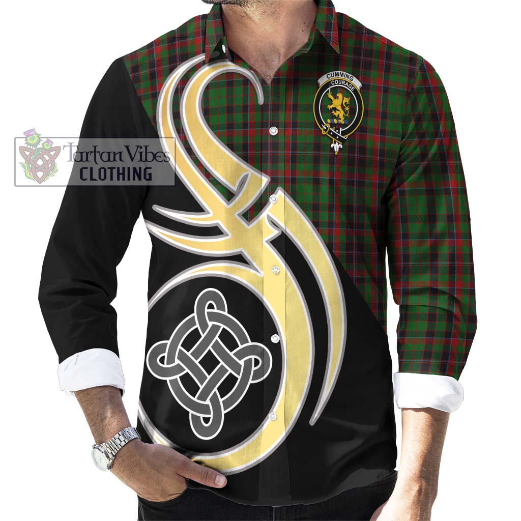 Cumming Hunting Tartan Long Sleeve Button Shirt with Family Crest and Celtic Symbol Style - Tartan Vibes Clothing