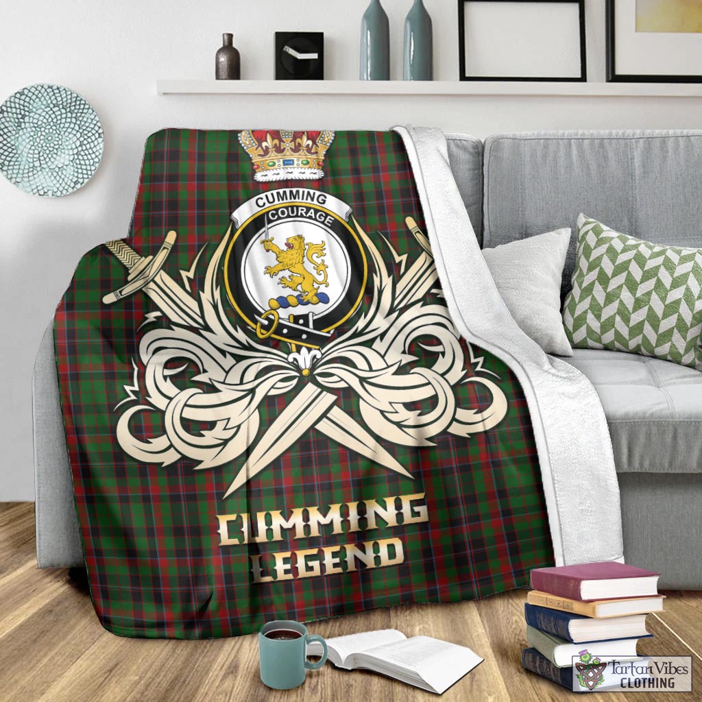 Tartan Vibes Clothing Cumming Hunting Tartan Blanket with Clan Crest and the Golden Sword of Courageous Legacy