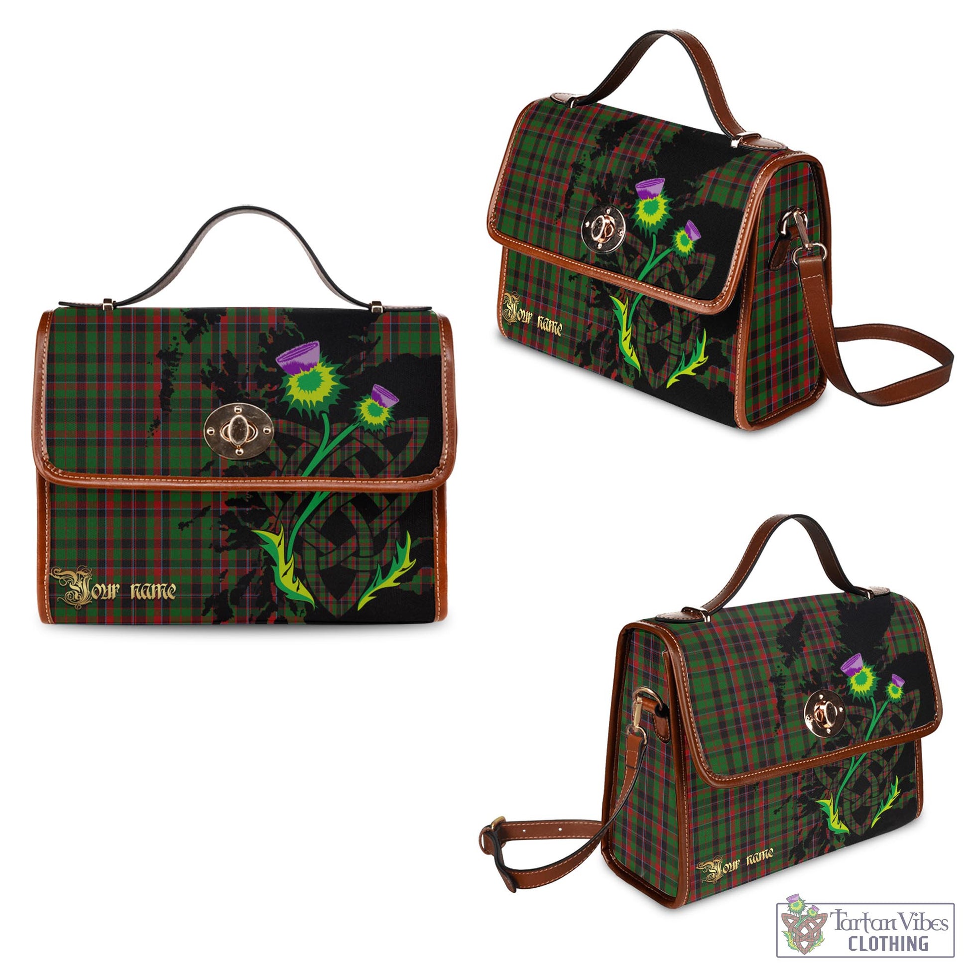 Tartan Vibes Clothing Cumming Hunting Tartan Waterproof Canvas Bag with Scotland Map and Thistle Celtic Accents