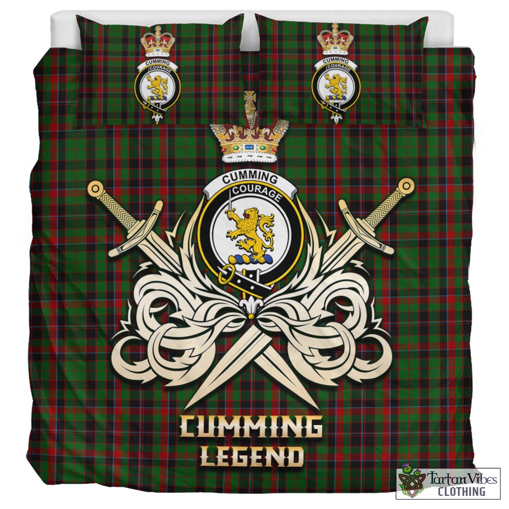 Tartan Vibes Clothing Cumming Hunting Tartan Bedding Set with Clan Crest and the Golden Sword of Courageous Legacy