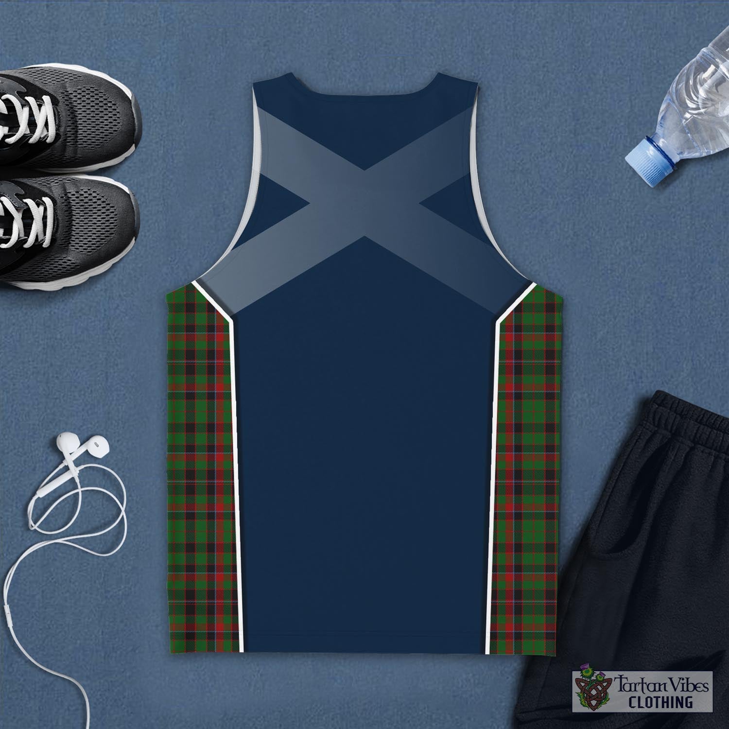 Tartan Vibes Clothing Cumming Hunting Tartan Men's Tanks Top with Family Crest and Scottish Thistle Vibes Sport Style