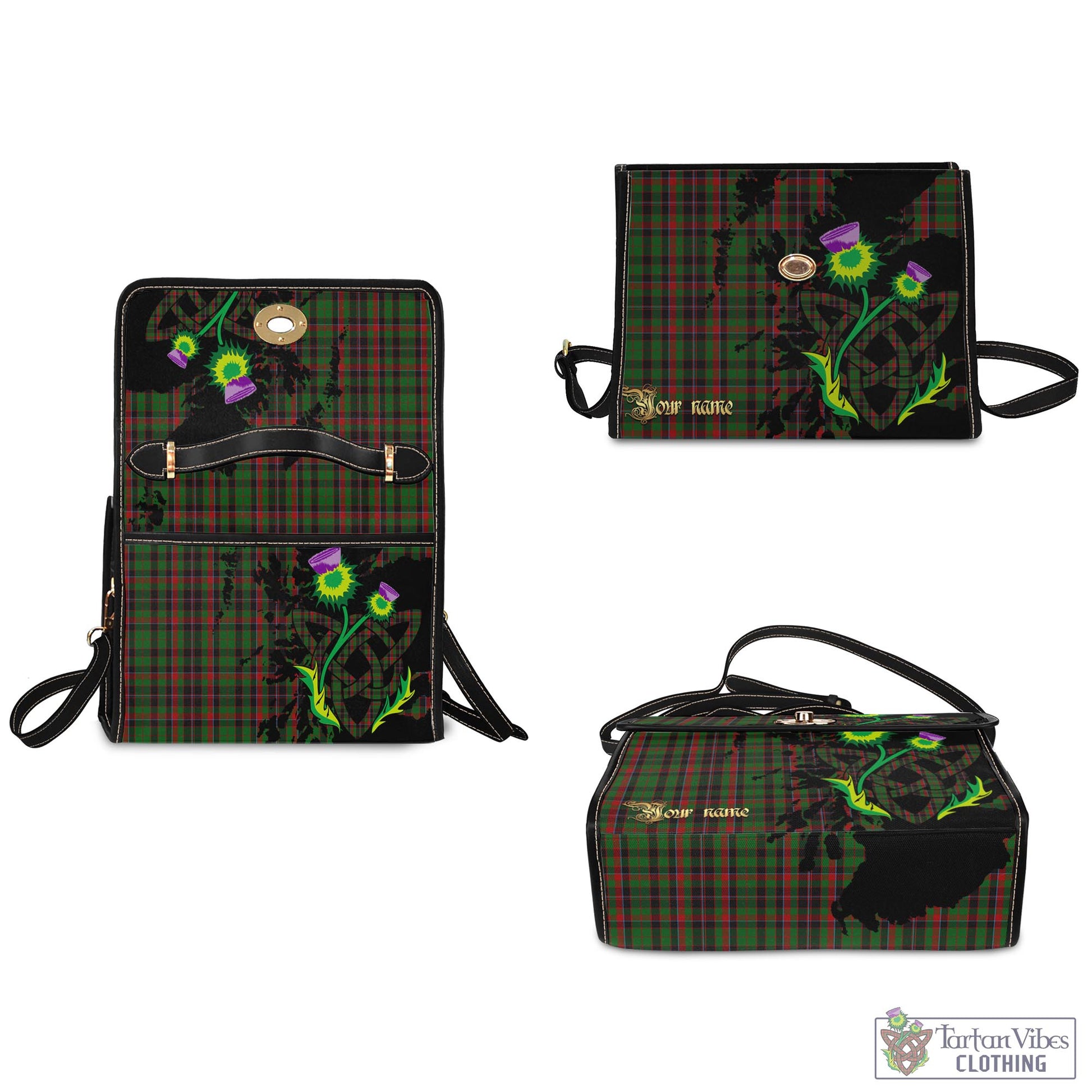 Tartan Vibes Clothing Cumming Hunting Tartan Waterproof Canvas Bag with Scotland Map and Thistle Celtic Accents