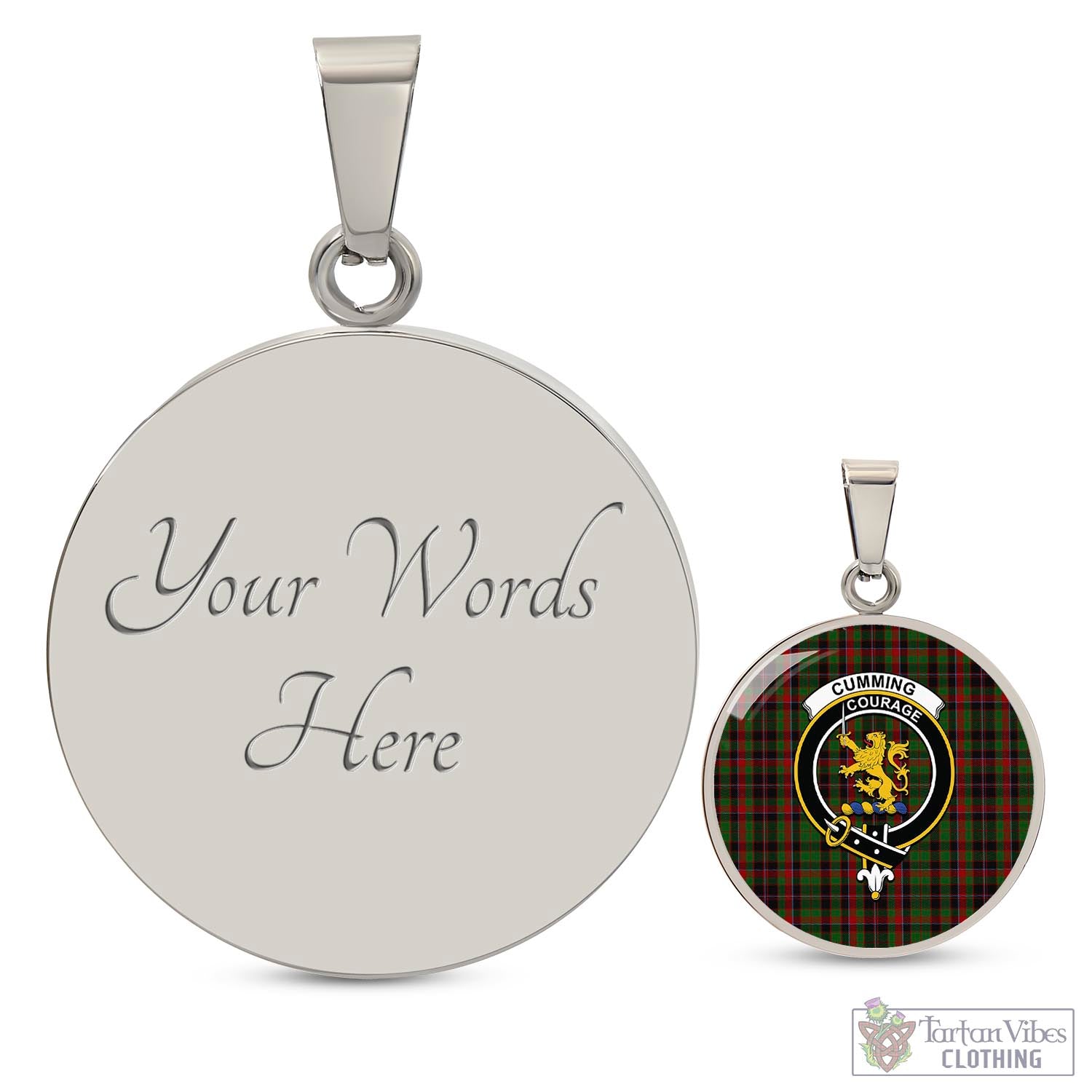 Tartan Vibes Clothing Cumming Hunting Tartan Circle Necklace with Family Crest