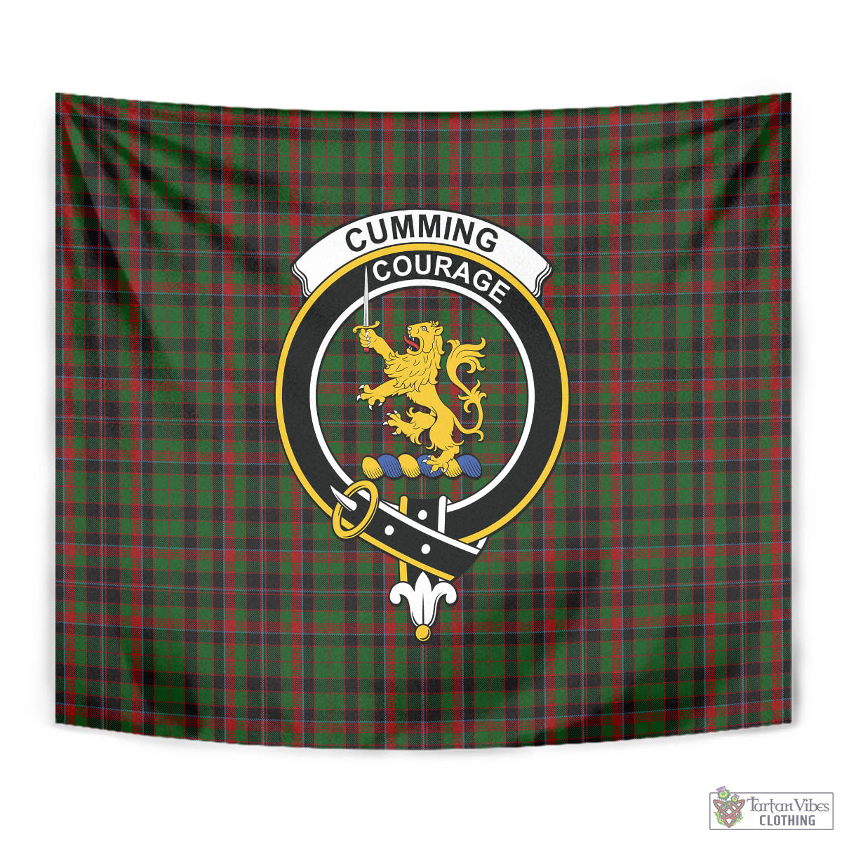 Tartan Vibes Clothing Cumming Hunting Tartan Tapestry Wall Hanging and Home Decor for Room with Family Crest