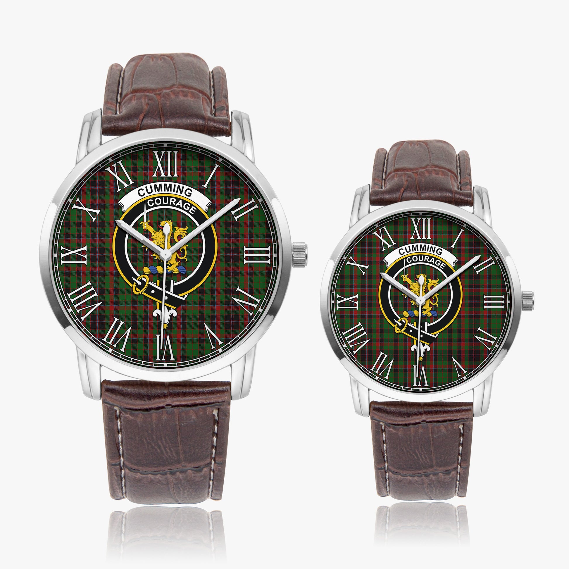 Cumming Hunting Tartan Family Crest Leather Strap Quartz Watch - Tartanvibesclothing