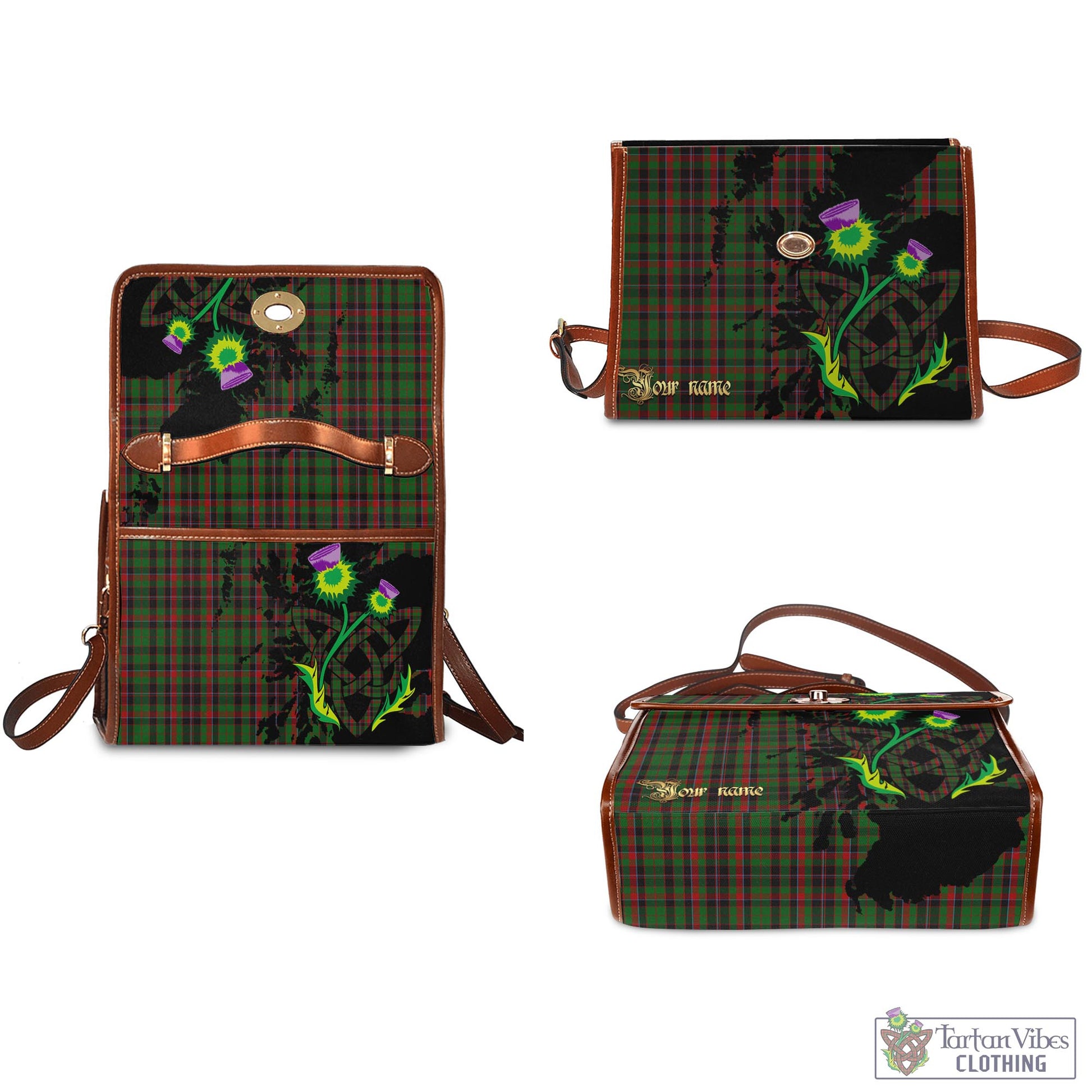 Tartan Vibes Clothing Cumming Hunting Tartan Waterproof Canvas Bag with Scotland Map and Thistle Celtic Accents