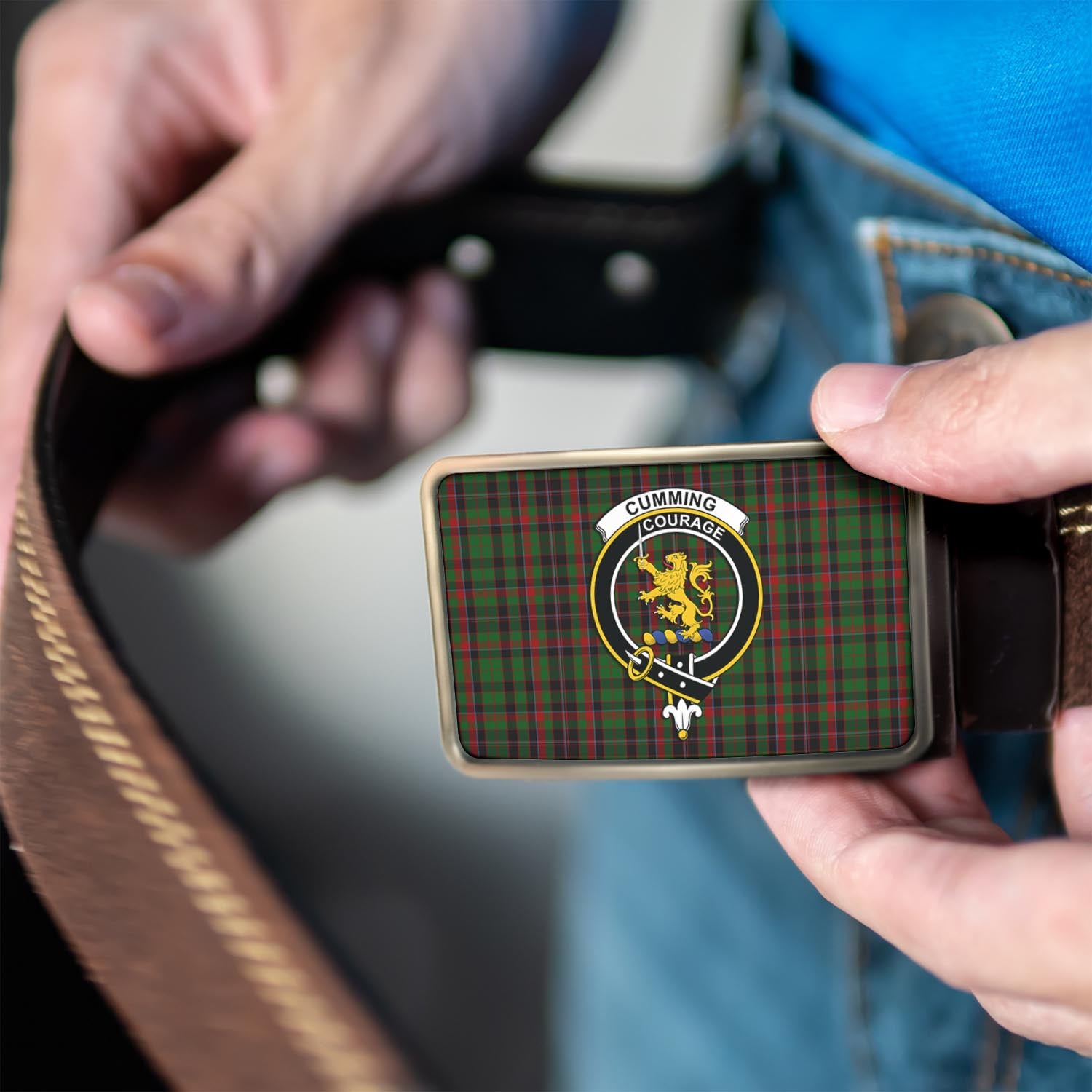 Cumming Hunting Tartan Belt Buckles with Family Crest - Tartan Vibes Clothing