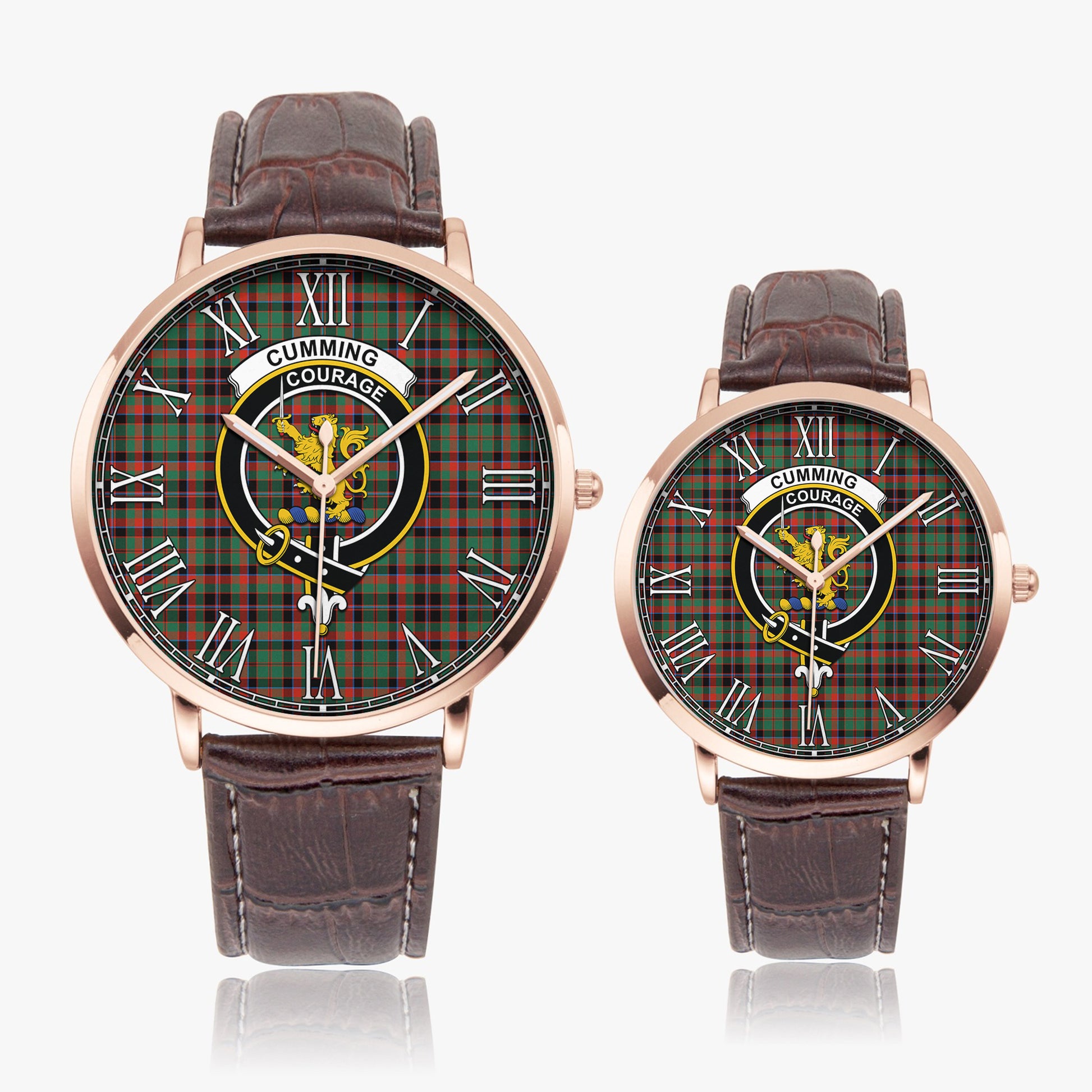 Cumming Hunting Ancient Tartan Family Crest Leather Strap Quartz Watch - Tartanvibesclothing