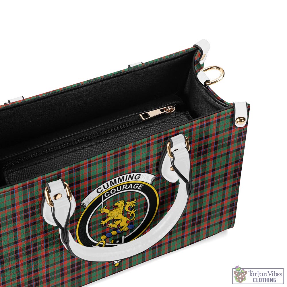 Tartan Vibes Clothing Cumming Hunting Ancient Tartan Luxury Leather Handbags with Family Crest