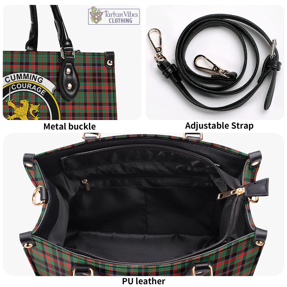 Tartan Vibes Clothing Cumming Hunting Ancient Tartan Luxury Leather Handbags with Family Crest