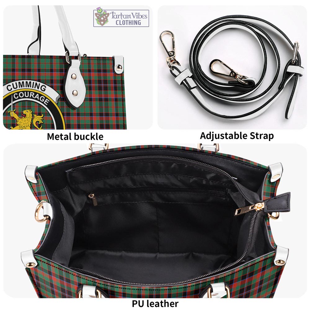 Tartan Vibes Clothing Cumming Hunting Ancient Tartan Luxury Leather Handbags with Family Crest