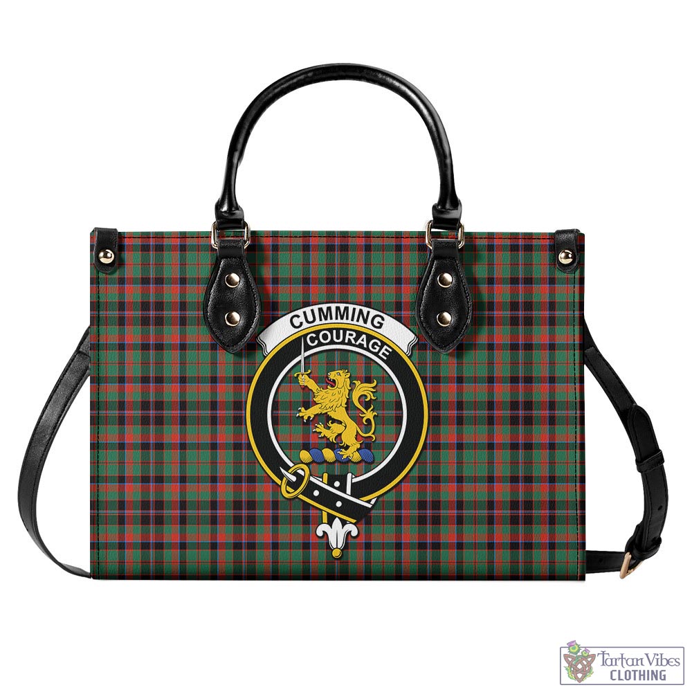 Tartan Vibes Clothing Cumming Hunting Ancient Tartan Luxury Leather Handbags with Family Crest