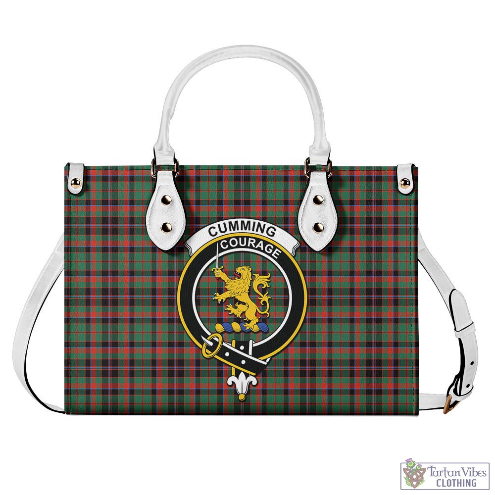 Tartan Vibes Clothing Cumming Hunting Ancient Tartan Luxury Leather Handbags with Family Crest