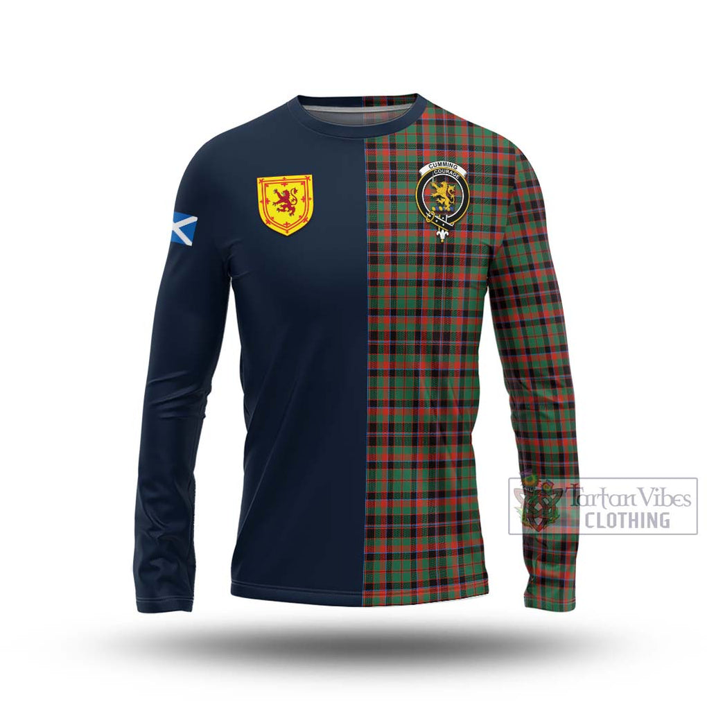 Tartan Vibes Clothing Cumming Hunting Ancient Tartan Long Sleeve T-Shirt with Scottish Lion Royal Arm Half Style