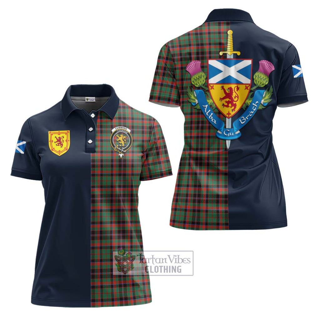 Tartan Vibes Clothing Cumming Hunting Ancient Tartan Women's Polo Shirt with Scottish Lion Royal Arm Half Style