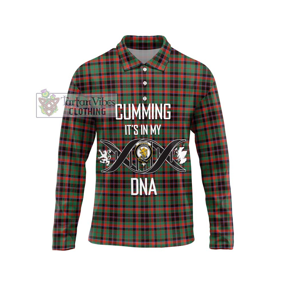 Cumming Hunting Ancient Tartan Long Sleeve Polo Shirt with Family Crest DNA In Me Style Unisex - Tartanvibesclothing Shop