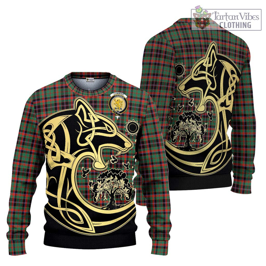 Cumming Hunting Ancient Tartan Knitted Sweater with Family Crest Celtic Wolf Style Unisex - Tartan Vibes Clothing