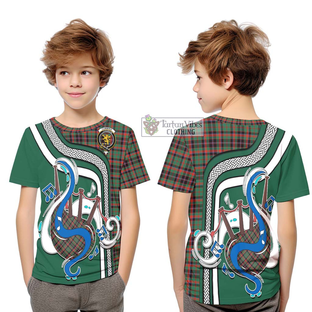 Tartan Vibes Clothing Cumming Hunting Ancient Tartan Kid T-Shirt with Epic Bagpipe Style