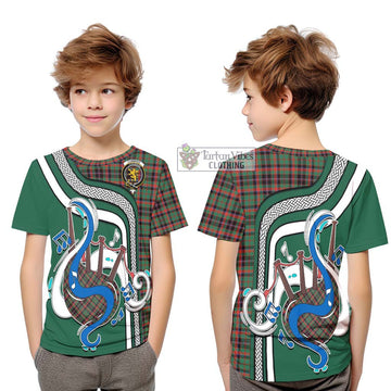 Cumming Hunting Ancient Tartan Kid T-Shirt with Epic Bagpipe Style