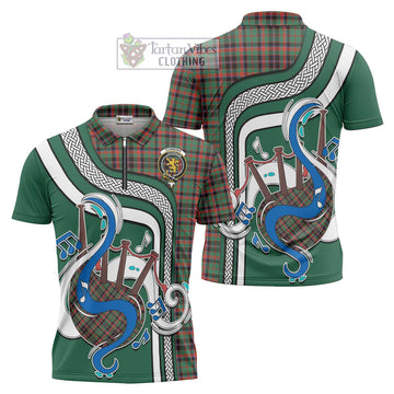 Cumming Hunting Ancient Tartan Zipper Polo Shirt with Epic Bagpipe Style