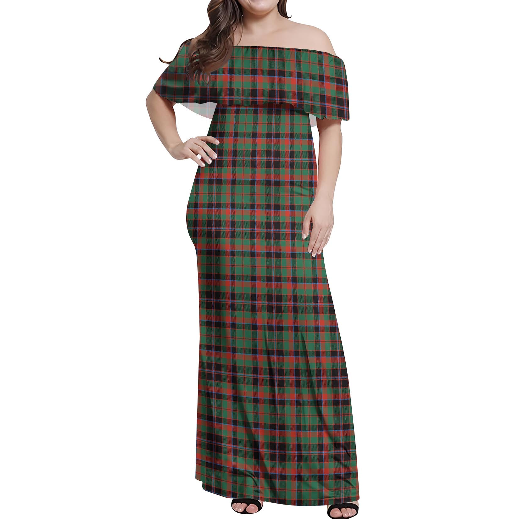 Cumming Hunting Ancient Tartan Off Shoulder Long Dress Women's Dress - Tartanvibesclothing