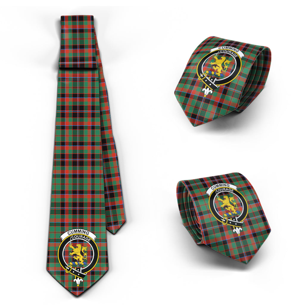 Cumming Hunting Ancient Tartan Classic Necktie with Family Crest Necktie One Size - Tartan Vibes Clothing